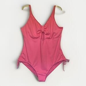 4XL Pink Textured One-Piece Swimsuit Adjustable Strap Ruched Sides Keyhole Front